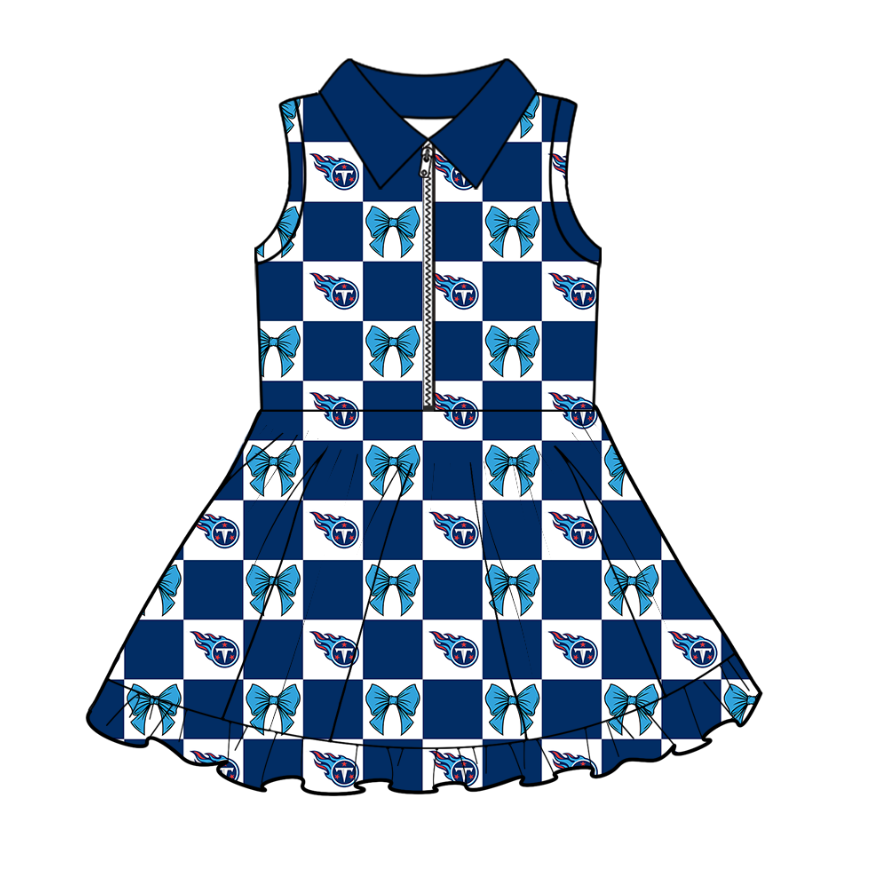 Custom Milk Silk Order MOQ:3 or 5 pcs Each Design Team State Girl Summer Bow Blue Sleeveless Dress