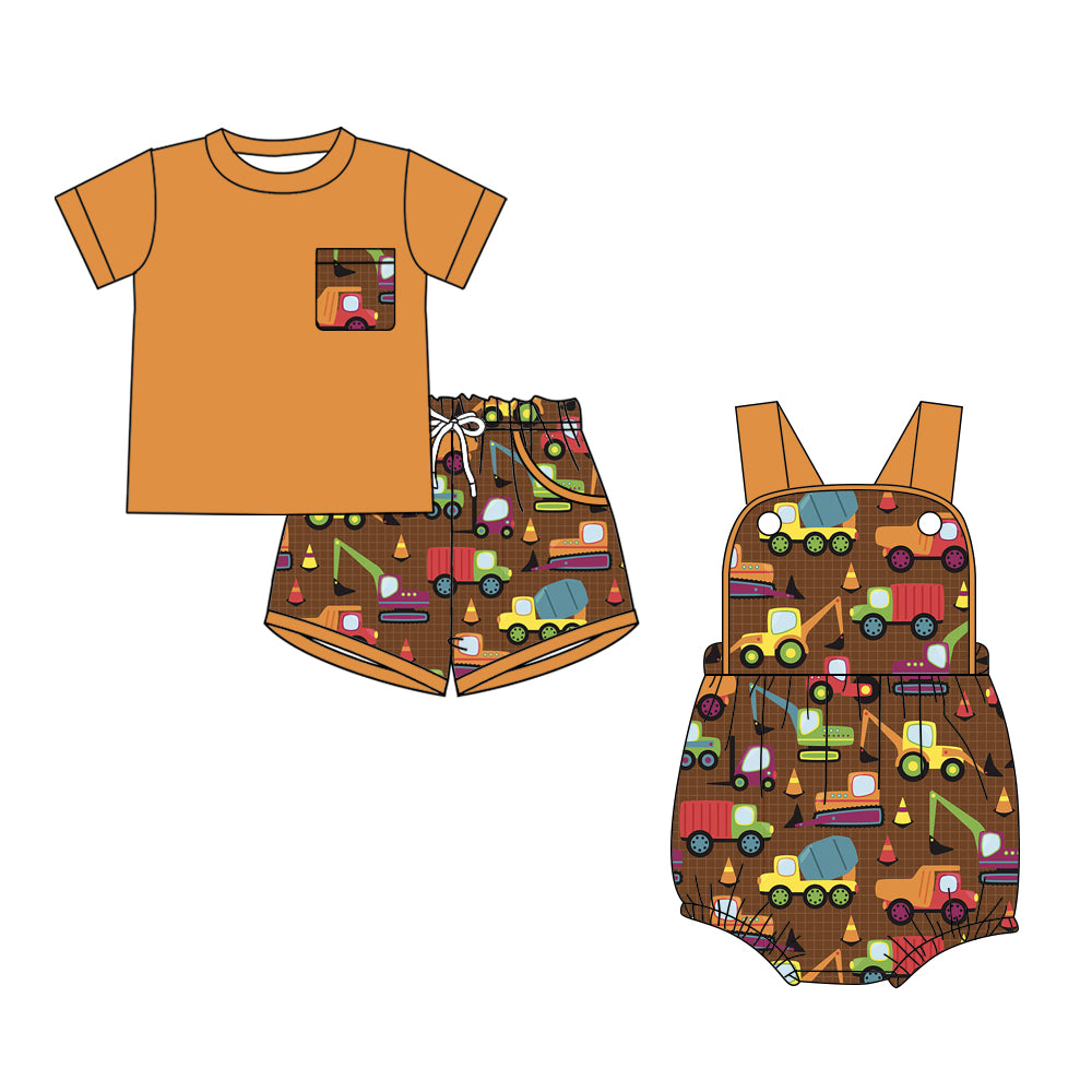 26.1.12 Custom MOQ:3 or 5 pcs each design milk silk Sibling baby boy clothes short sleeve shorts sets and romper