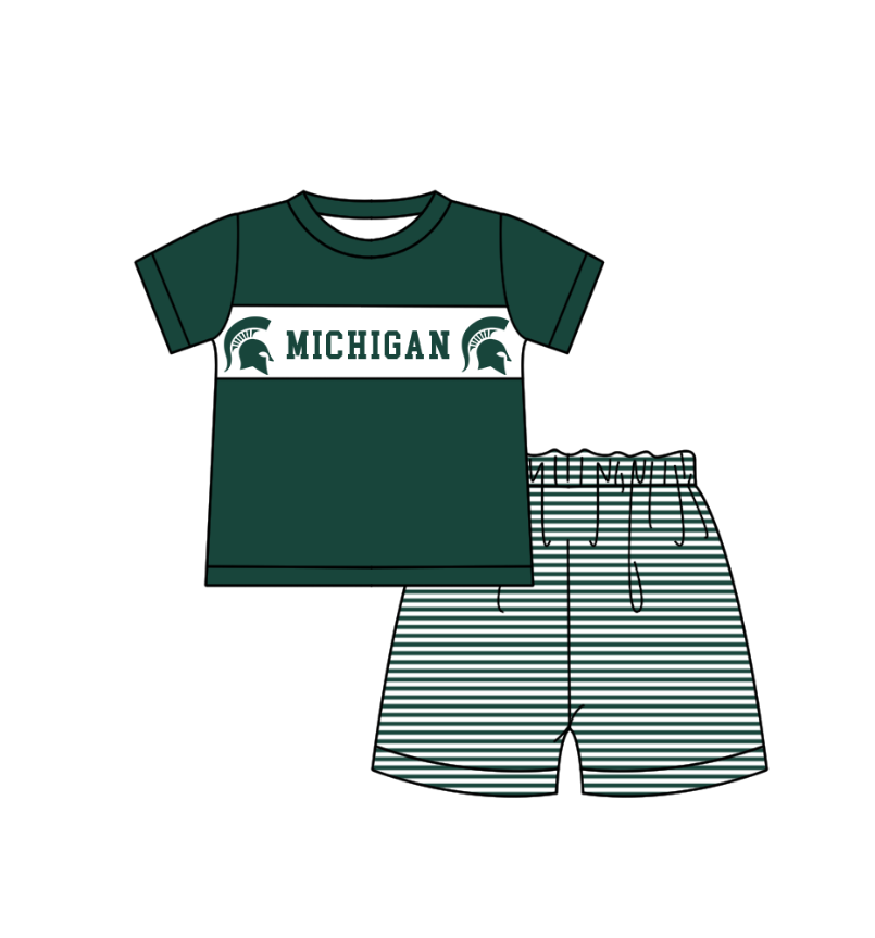 1.31 Custom Order Moq 3 Baby Boy Michigan Team Top Stripe Shorts Clothes Sets