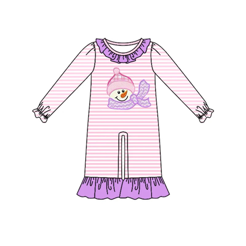 7.25 design Baby Girls Long Ruffle Sleeve Snowmen Christmas Pant Rompers