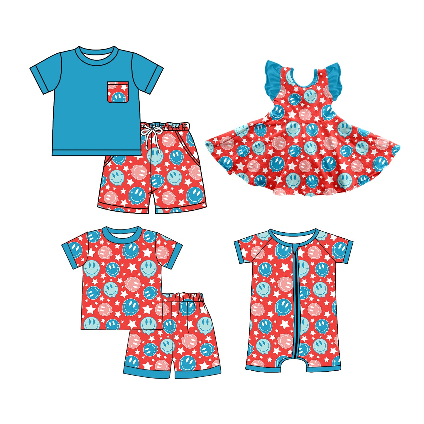 26.1.7 Custom MOQ:3 or 5 pcs each design milk silk Sibling baby girl boys clothes short sleeve shorts sets 2 and dress and romper