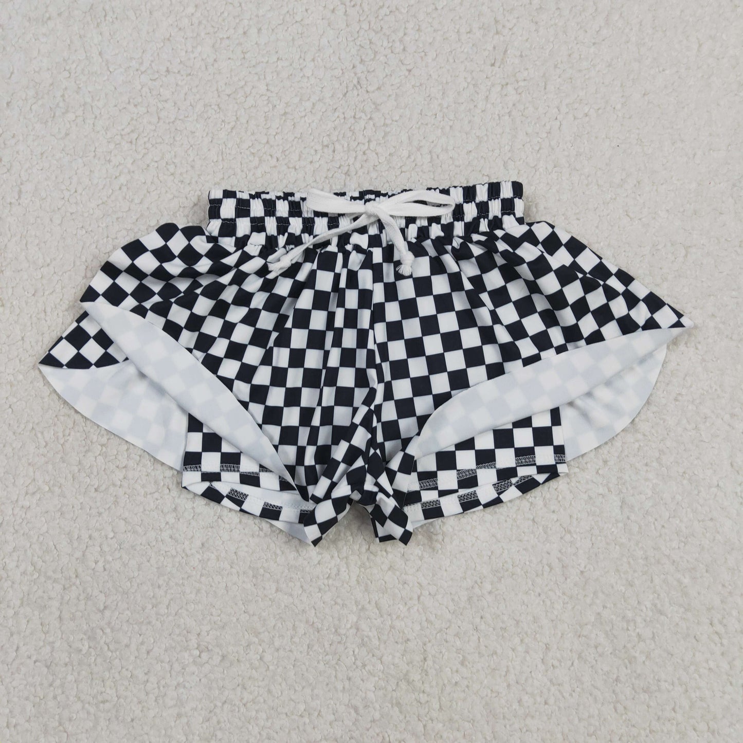 SS0865 Kids Baby Girls White Black Checked Yoga Active Butterfly Shorts Bottom