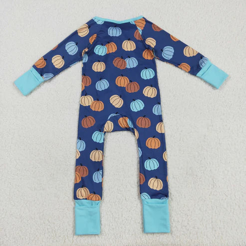 8.14 LR2364 Baby Girls Long Sleeves Colorful Pumpkins Zipper Pant Romper