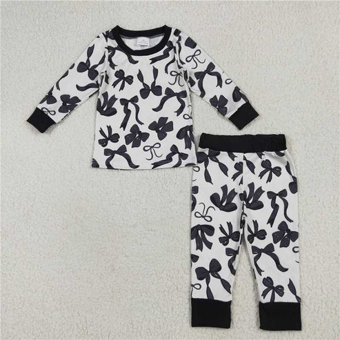 6.26 Sibling Baby Girls Long Sleeves Black Bows Rompers Pajamas