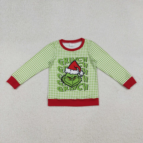 11.1 Sibling Baby Boys Green Faces Christmas Checked Tee Shirts Top Rompers