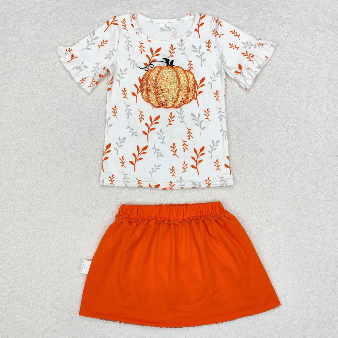 L-3.3 GSD1437 Baby Girls Pumpkin Shirt Sequin Skirts Clothes Set
