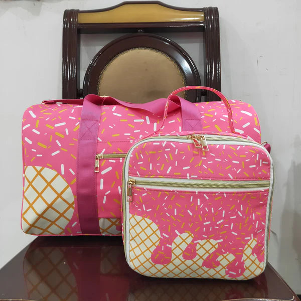 5.27 Sibling Pink Ice Cream Drip Zipper Gym Bags Lunch Box