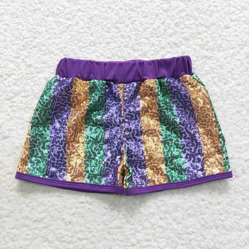 6.9 Sibling Baby Girls Colorful Stripe Sequin Shorts Bottoms