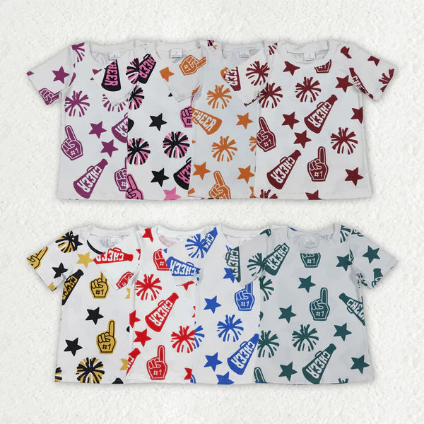 7.25 8 Colors Sibling Baby Girls Cheer Team Tee Shirts Tops