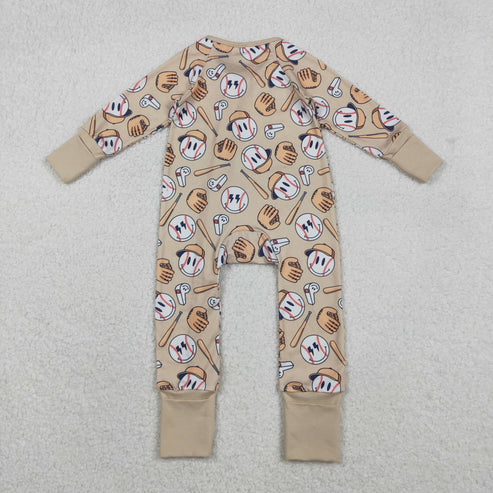 11.12 LR2816 Baby Boys Smile Baseballs Team Two Way Zip Convertible Romper