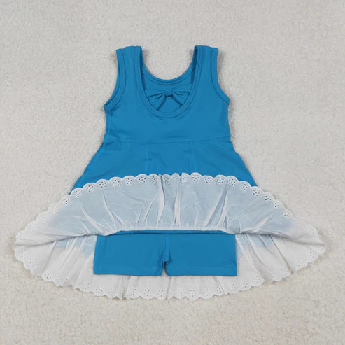 10.10 GSD2680 Baby Girls Blue Sleeveless Lace Ruffle Knee Length Dress