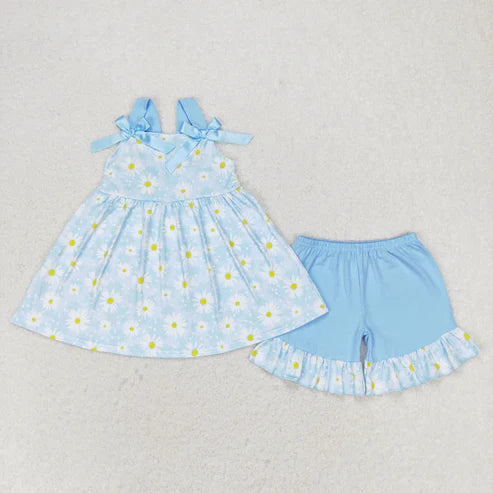 6.23 Sibling Baby Girls Straps Floral Tunic Ruffle Shorts Summer Clothes Sets