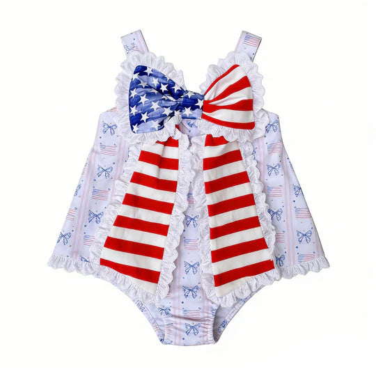 12.29 MOQ:5pcs SR3862 pre-order baby girl clothes star print toddler girl 4th of July summer bubble