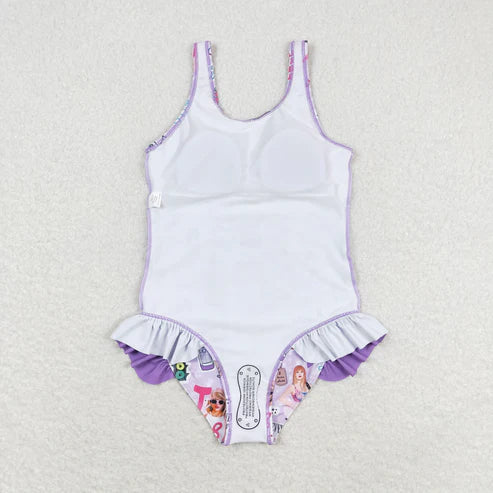 S0388 Baby Girls Purple Sleeveless Ruffle One Piece Swimsuit