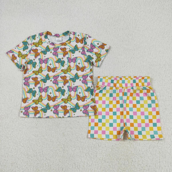 5.27 Sibling Baby Girls Short Sleeves Daisy Flowers Butterfly Top Short Pajamas Sets