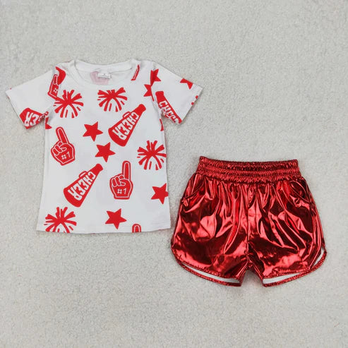 6.23 Sibling Baby Girls Cheer Team Shirts Top Leather Shorts Summer Clothes Sets