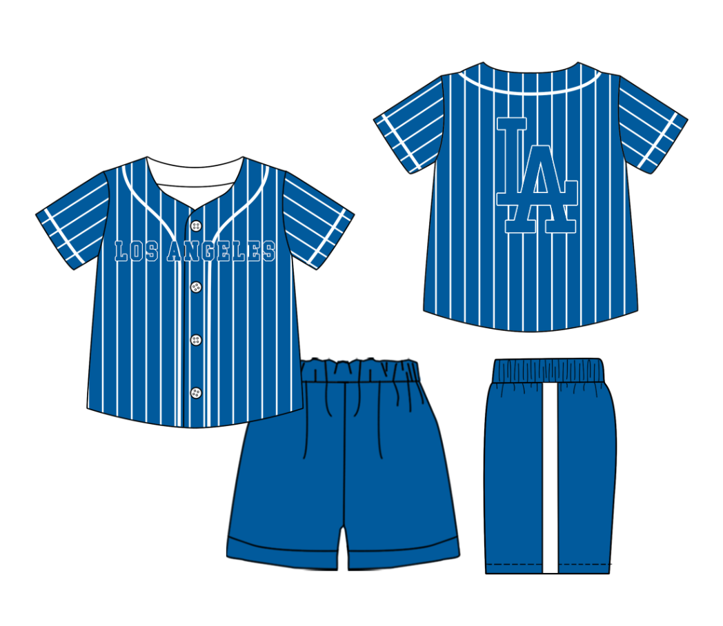 Custom Milk Silk Order MOQ:3 or 5 pcs Each Design Team State Kids Summer Sky Blue Short Sleeve Shorts Sets-26.1.20