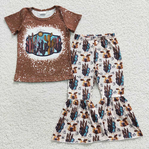 5.9 Sibling Baby Girls Western Shirts Bell Bottom Pants Outfits Sets