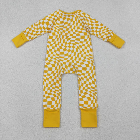 10.8 LR1089 Baby Infant Boys Yellow Checkered Zip Footie Long Sleeve Romper