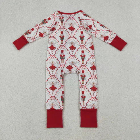10.8 LR2633 Baby Girls Red Bows Soldiers Plaid Christmas Zipper Footie Romper