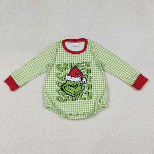 10.31 Sibling Baby Boys Girls Long Sleeve Grin Christmas Checked Rompers