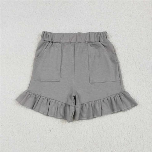 7.7 Sibling Baby Girls Lavender Grey Pockets Summer Cotton Ruffle Short Bottoms