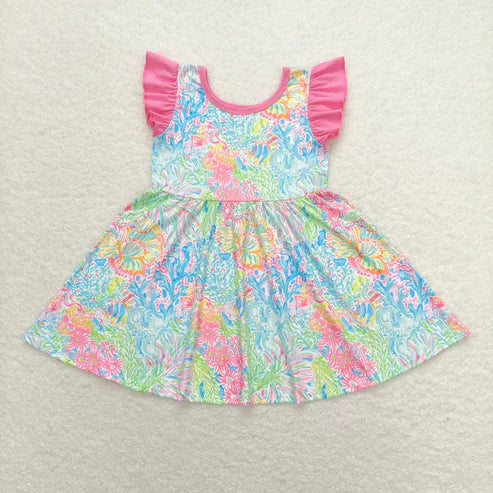 5.5 Sibling Baby Girls Sea Flowers Twirl Dresses