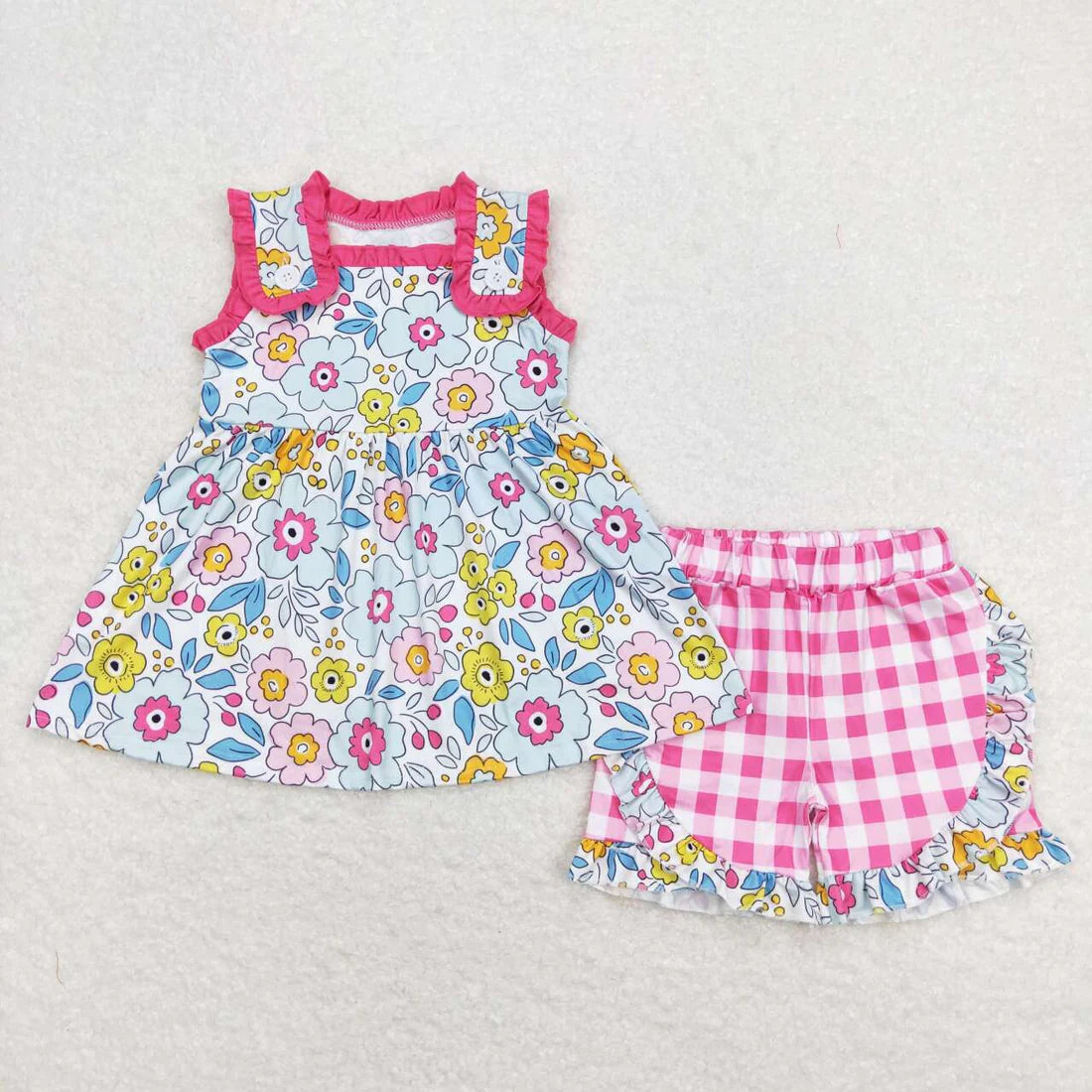 3.10 Sibling Baby Girls Summer Straps Tunic Top Ruffle Shorts Clothes Sets