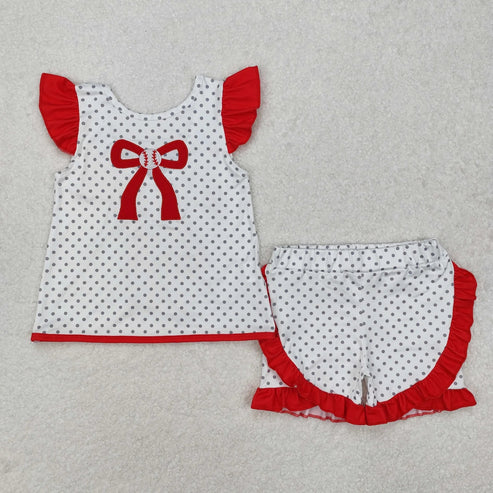 6.9 Sibling Baby Girls Embroidery Baseballs Summer Shorts Sets Clothes Sets