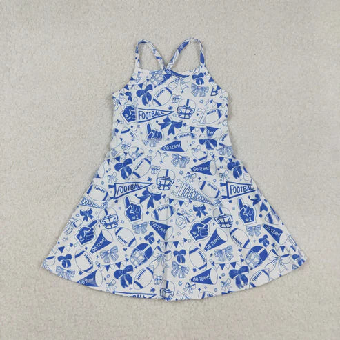 10.31 Sibling 3 Colors Baby Girls Bows Footballs Go Team Shorts Yoga Active Knee Length Dresses