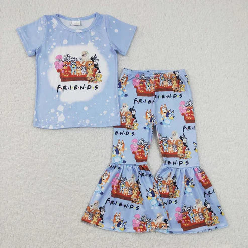 4.14 Sibling Baby Girls Dogs Shirts Top Bell Pants Outfits