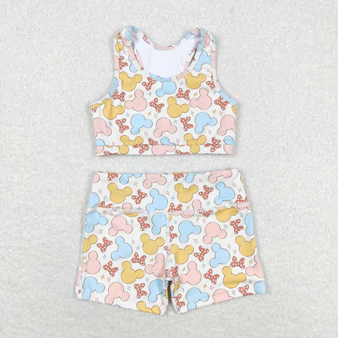 GT0515+ SS0212 Cartoon bow sleeveless top and shorts yoga suit for girls