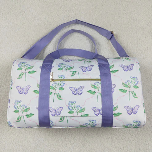 4.28 BA0293 Lavender Ruffle Butterfly Floral Print Gym Duffle Bag