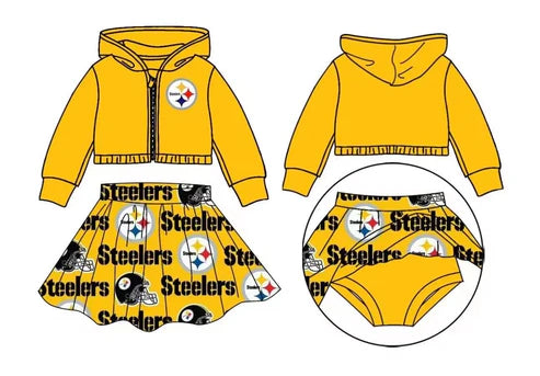 5.6 Baby Girls Steelers Team Hooded Top Skirts Clothes Sets preorder(moq 3)