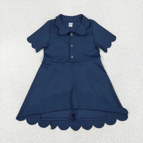7.7 Sibling 3 Colors Baby Girls Short Sleeves Scallop Yoga Knee Length Dresses