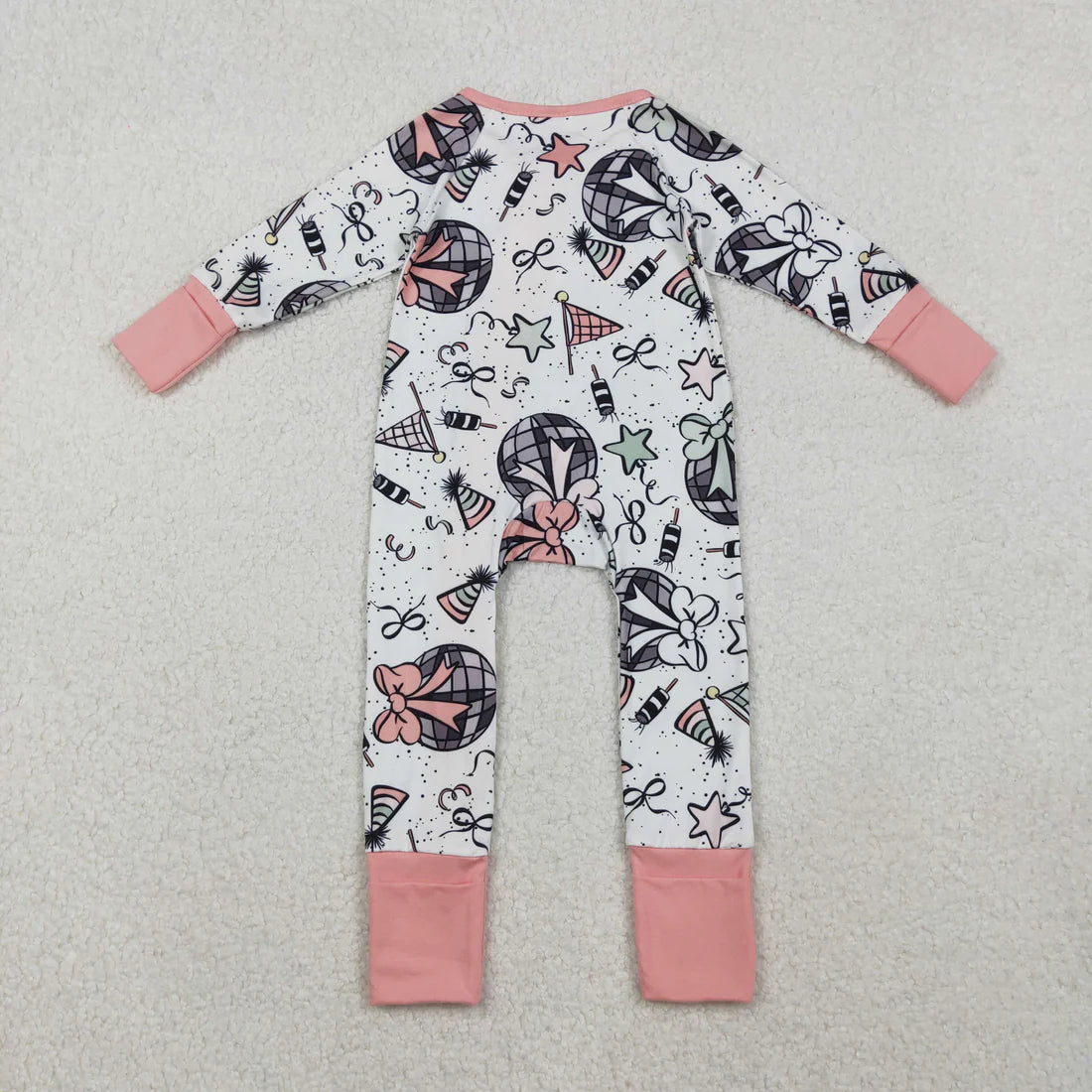 10.22 LR2571 Baby Girls Happy New Year Ruffle Zipper Footie Romper