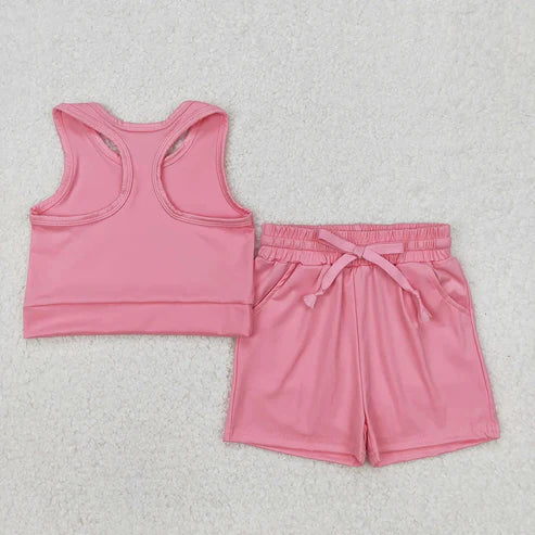 4.19 Sibling 4 colors Baby Girls Vest Top Yoga Sports Shorts Outfits