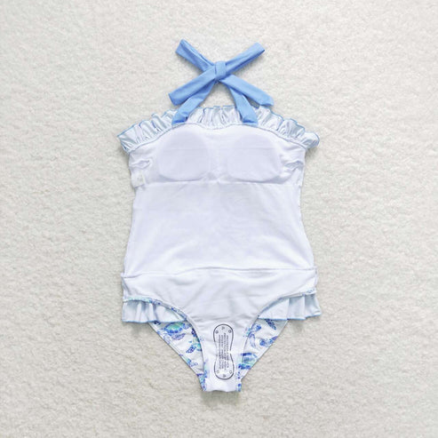 S0430 Turtle blue lace white one-piece swimsuit