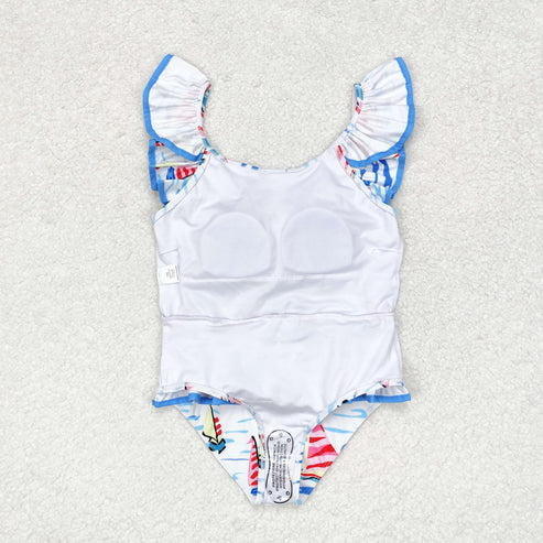 S0277 Sailing blue bow white one-piece swimsuit
