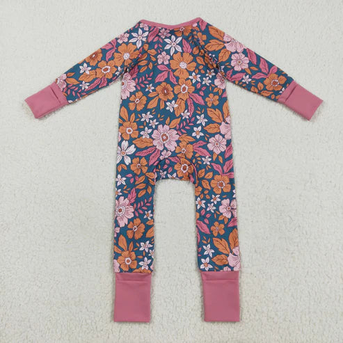 8.13 LR2244 Baby Girls Lavender Long Sleeves Floral Zipper Romper