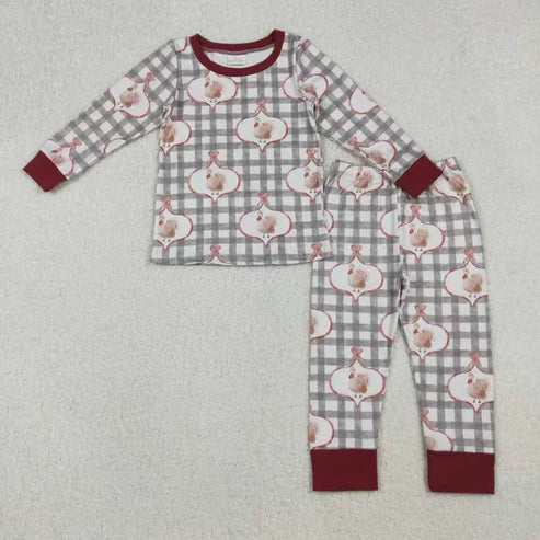 10.31 Sibling Baby Girls Turkey Checked Pants Thanksgiving Pajamas Sets Zipper Footie Romper