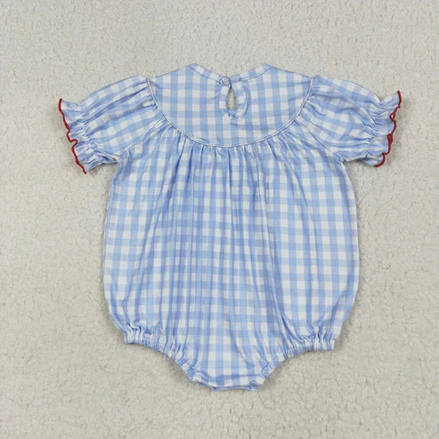 6.26 Sibling Baby Girls Blue Plaid Cows Pigs Farm Smocked Rompers Dresses