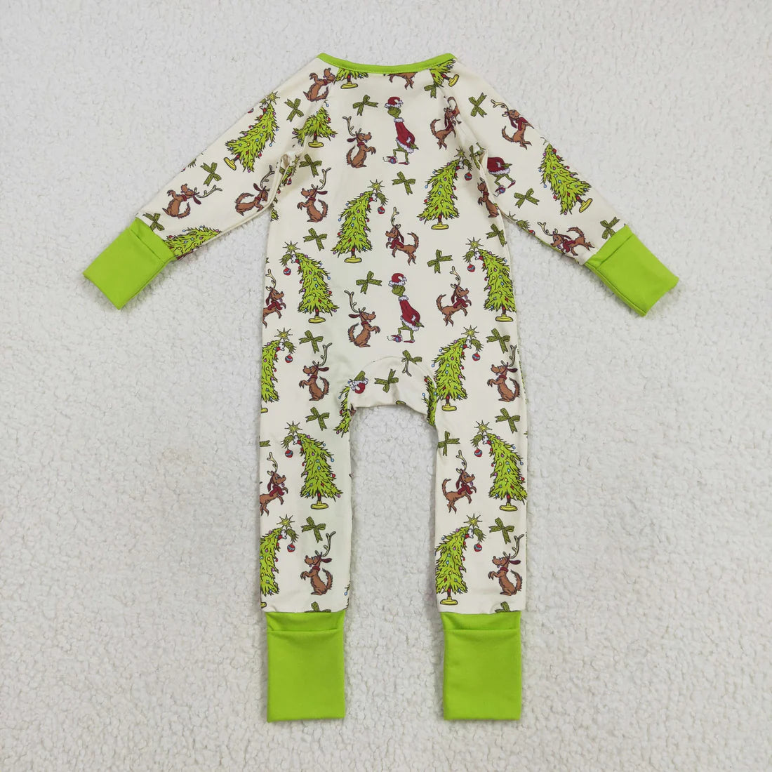 8.18 LR2481 Baby Boys Long Sleeves Christmas Trees Dogs Zipper Romper