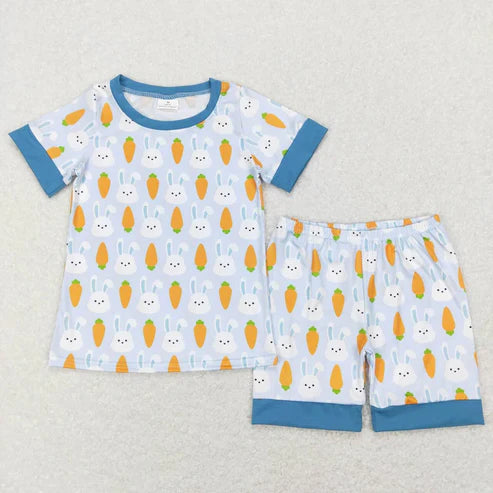 3.21 Baby Girls Boys Easter Carrot Rabbits Shirt Top Shorts Pajamas Sibling Clothing Sets