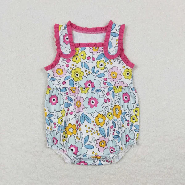 3.12 Sibling Baby Girls Summer Straps Ruffles Flowers Rompers
