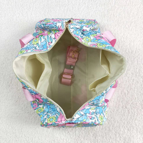 5.2 BA0291 Pink Ruffle Blue Floral Print Gym Duffle Bag