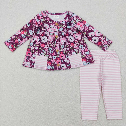 6.26 Sibling Baby Girls Fall Floral Pocket Tunic Legging Pants Clothing Sets
