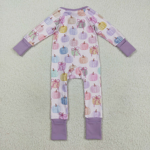 8.13 LR2442 Baby Girls Long Sleeves Colorful Bows Pumpkins Zipper