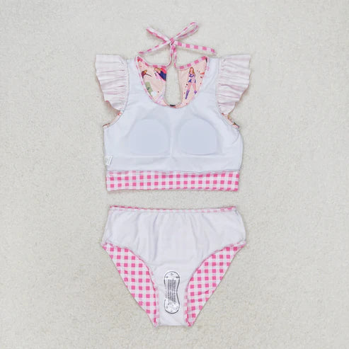 S0291 Country music singer's rose-pink plaid lace bathing suit