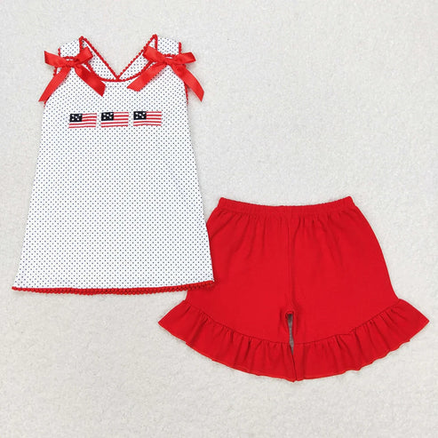 4.29 Sibling Baby Girls 4th Of July Flags Top Bummie Shorts Outfits